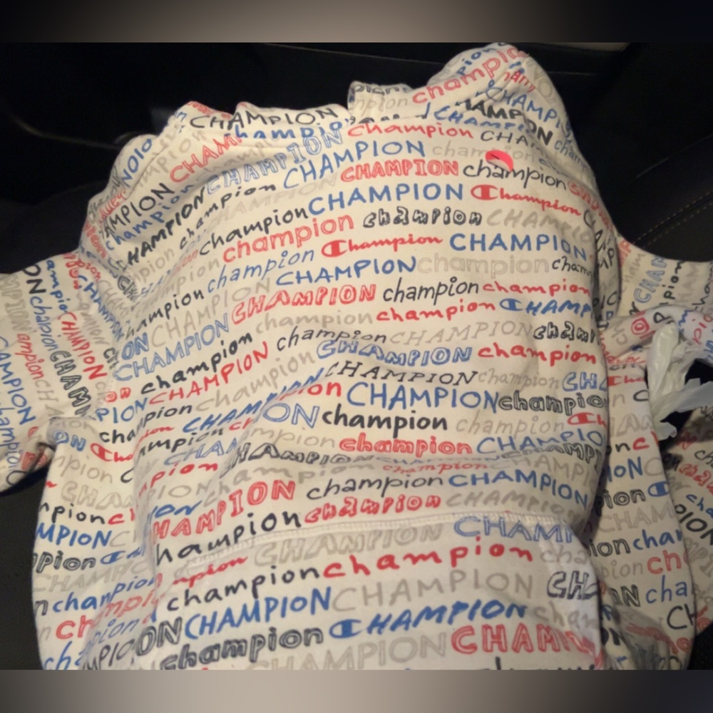 Champion White Shirt with Multicolor Logo Pattern